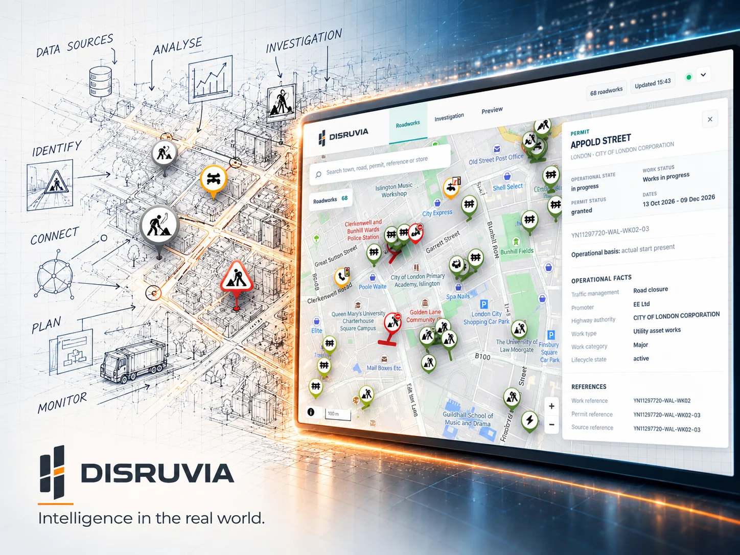 Original disruption mapping and location-intelligence technology illustration